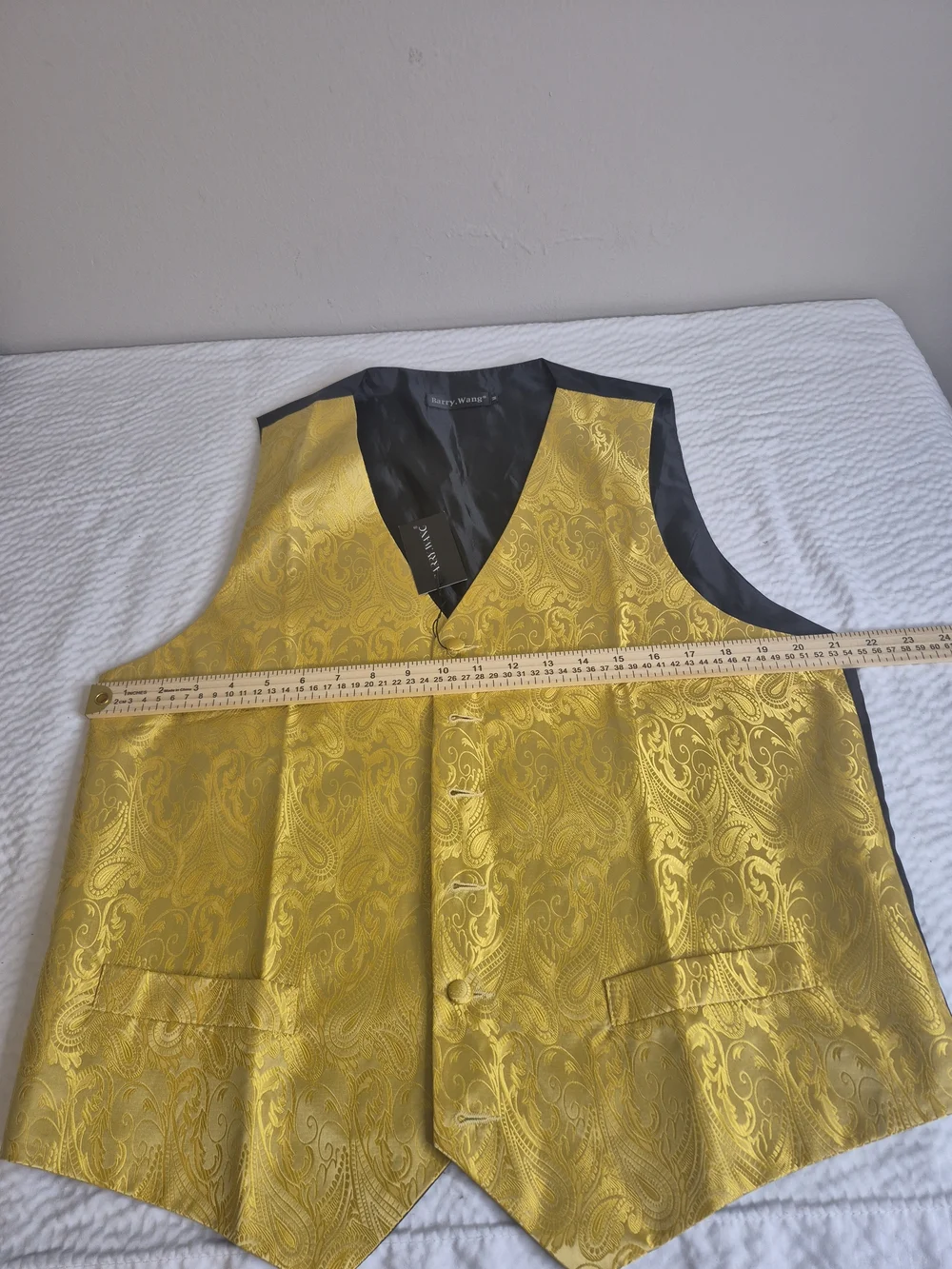Barry.Wang Gold Paisley Formal Vest M  Regular Size Men's Dress Waistcoat